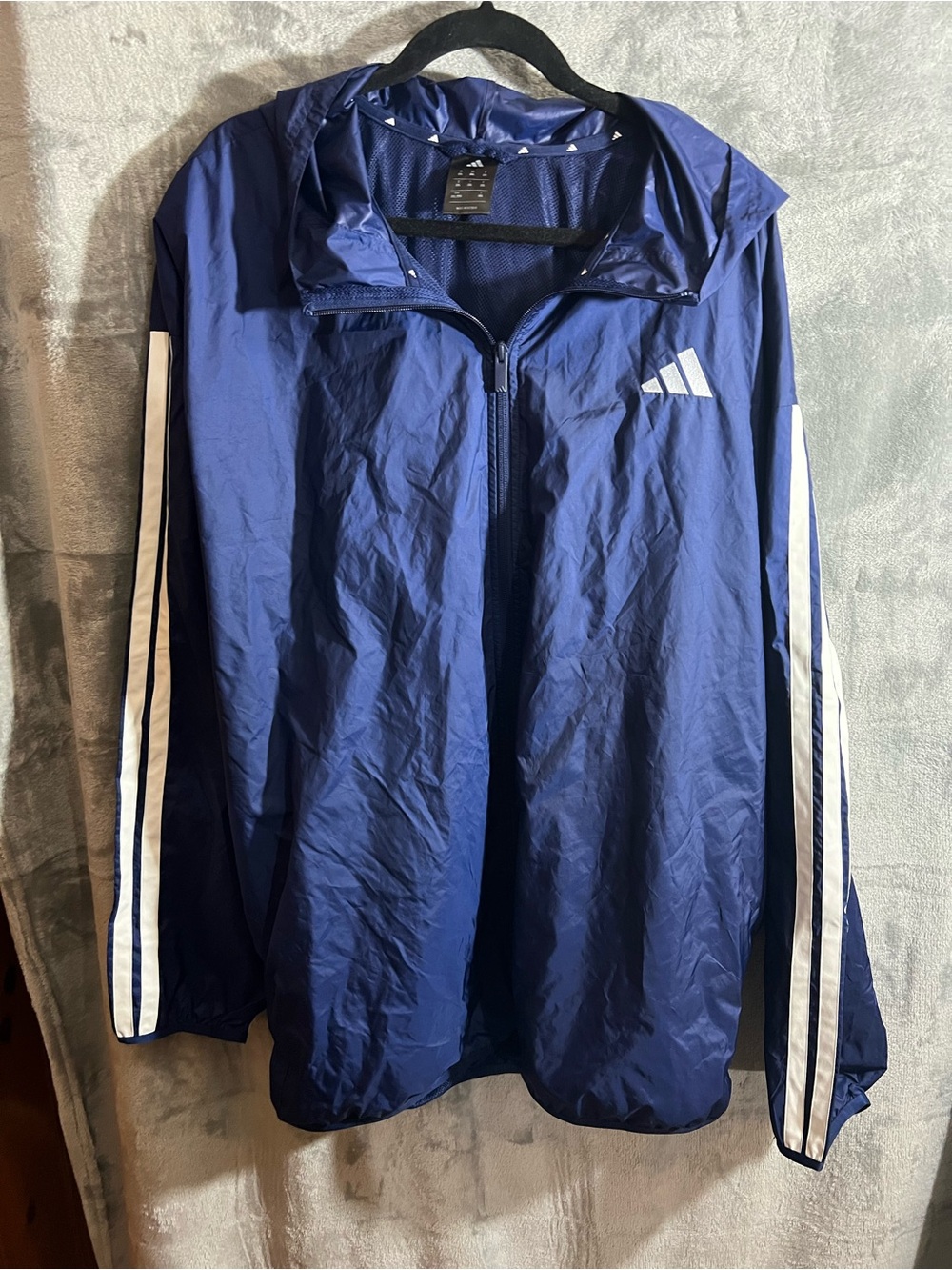 Men's Navy Hooded Windbreaker with White Stripes
